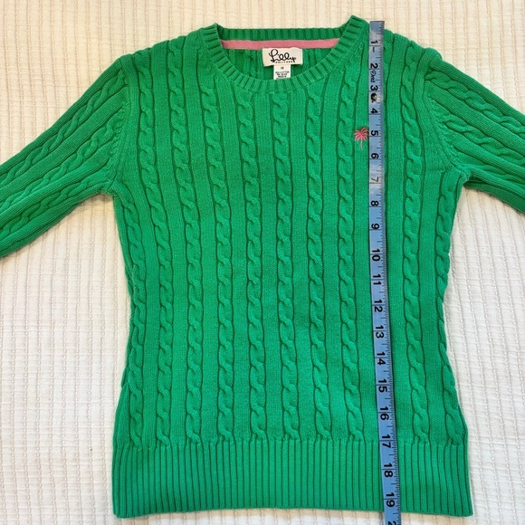 Lily Pulitzer Cable-Knit Crewneck Kelly Green Sweater Pink Logo Women's Size XS - Picture 9 of 9